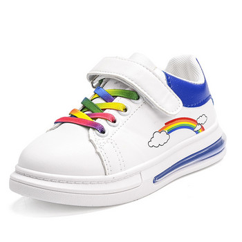 Pu кожа с въздушна възглавница Sole Hook-loop Есенни маратонки 2022 Детски модни маратонки Rainbow Цветни момичета Бели ежедневни обувки