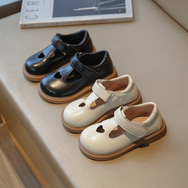 Proljetne djevojačke Mary Janes izdubljene u obliku srca, slatke dječje kožne cipele s T-remenom 21-35, crne, bež, ljupke, elegantne dječje ravne cipele