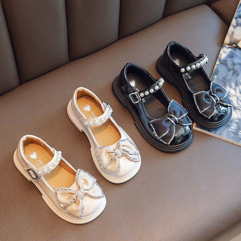 Crne kožne školske cipele za djevojčice Novo proljeće jesen Cipele za princeze s mašnom Dječje jednostruke cipele Performanse Dječje cipele