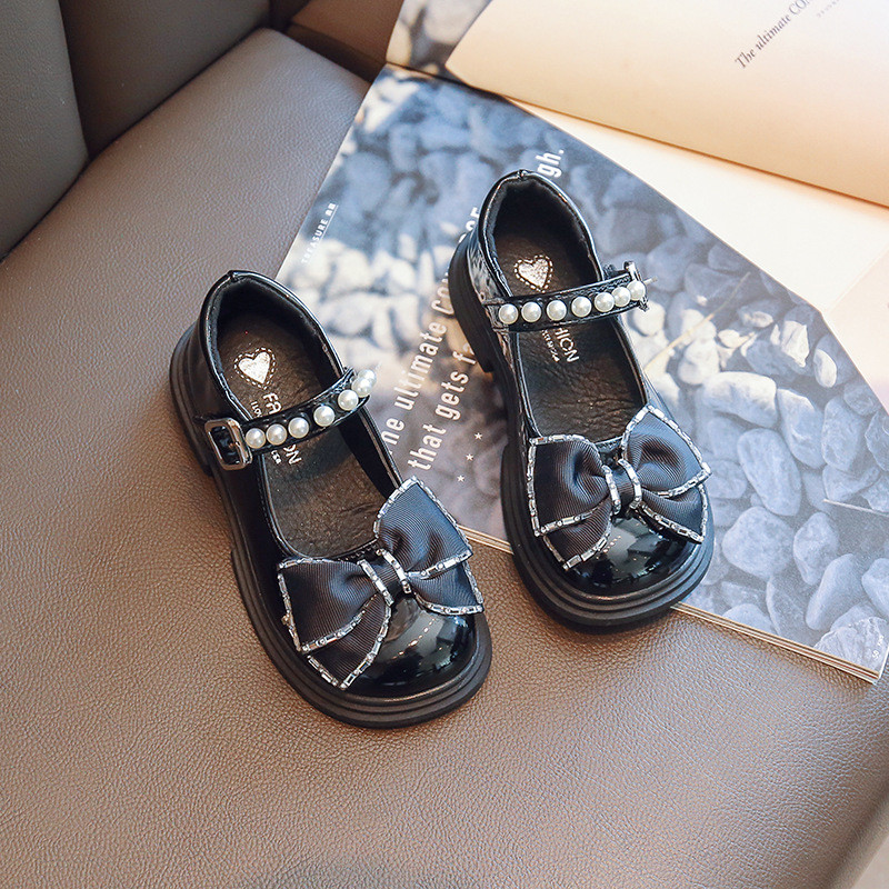 Crne kožne školske cipele za djevojčice Novo proljeće jesen Cipele za princeze s mašnom Dječje jednostruke cipele Performanse Dječje cipele