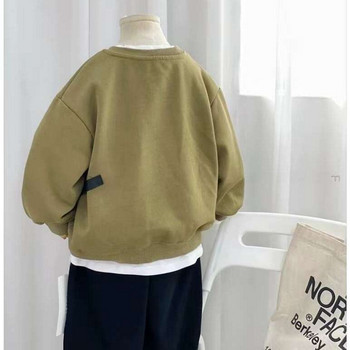 Корейско детско облекло Момчешки стил на инструменти Моден пуловер Пачуърк Пуловер с дълги ръкави Пролет и есен 2023 Ново