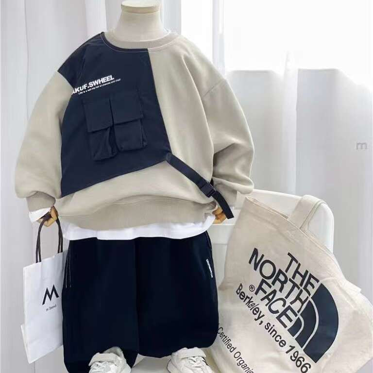 Korejska dječja odjeća Modni pulover s alatom za dječake Patchwork pulover s dugim rukavima proljeće i jesen 2023. Novo