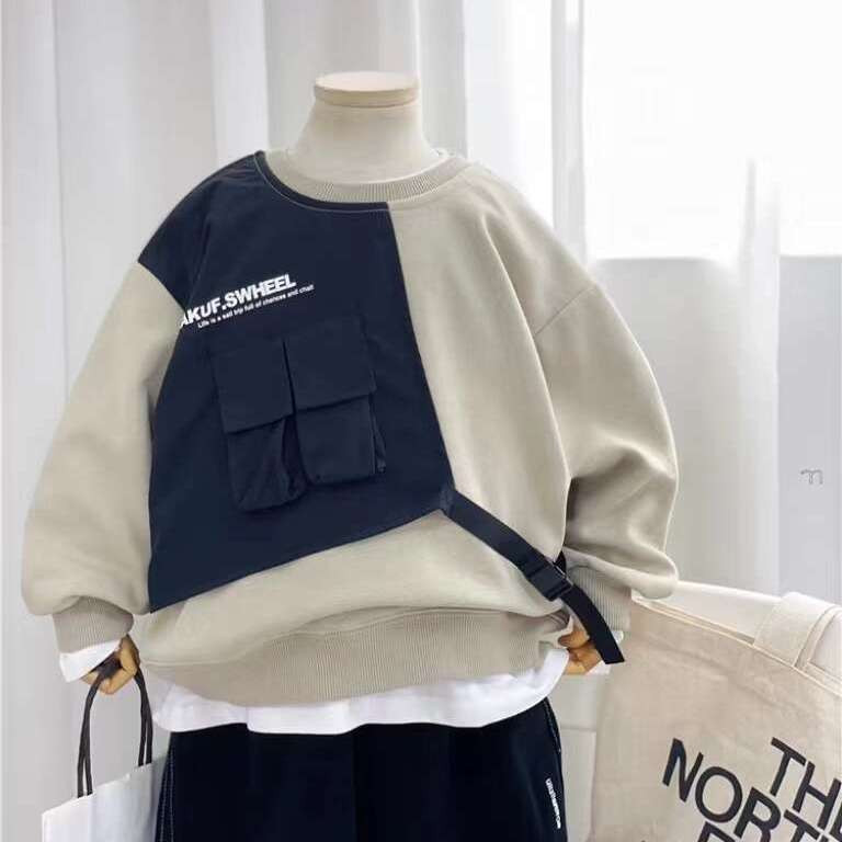 Korejska dječja odjeća Modni pulover s alatom za dječake Patchwork pulover s dugim rukavima proljeće i jesen 2023. Novo