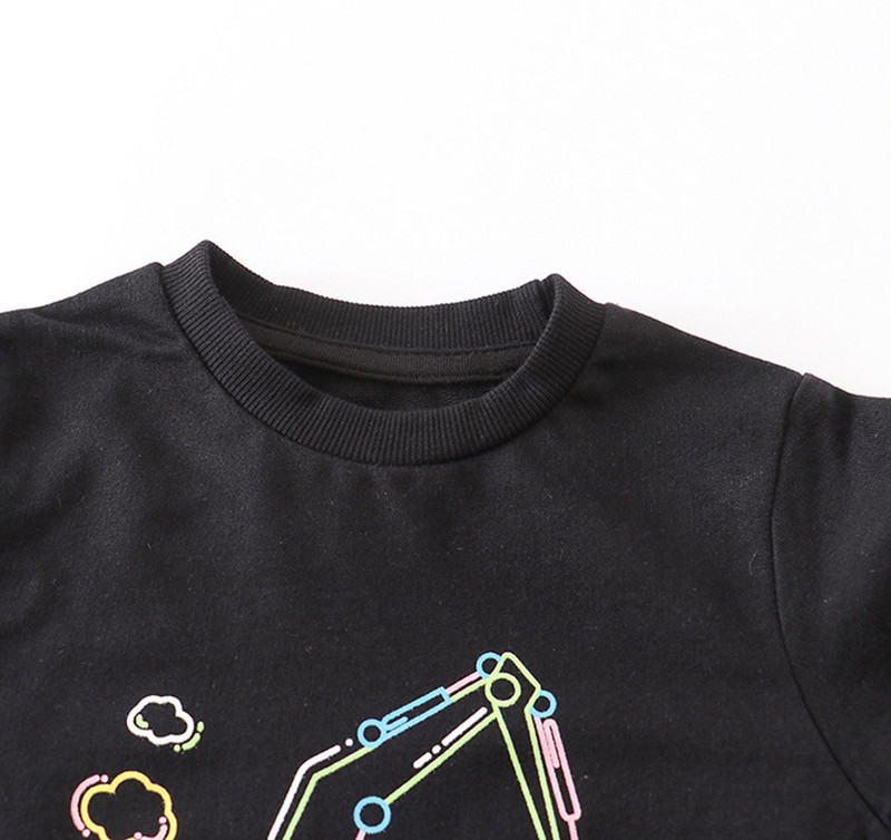 Dukserica s dugim rukavima, dječja majica s crtićem, uzorkom bagera, dječak, djevojčica s kapuljačom, pamučna majica, ležerna sportska odjeća, proljetno-jesenska majica