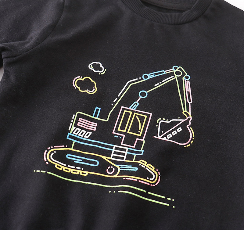 Dukserica s dugim rukavima, dječja majica s crtićem, uzorkom bagera, dječak, djevojčica s kapuljačom, pamučna majica, ležerna sportska odjeća, proljetno-jesenska majica