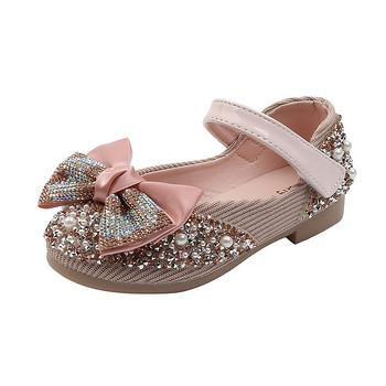 2024 Νέα παιδικά δερμάτινα παπούτσια Rhinestone Bow Princess Girls Party Dance Shoes Baby Student Flats Παιδικά παπούτσια Performance