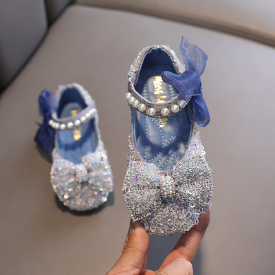 Ανοιξιάτικα Παιδικά Glitter Pearl Flat Princess Παπούτσια για κορίτσια Δαντέλα Φιόγκος Γαμήλια Δερμάτινα Παπούτσια Παιδικά Παπούτσια χορού με μαλακό κάτω μέρος