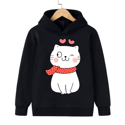 A Cat In A Scarf print Φθινοπωρινά μακρυμάνικα φούτερ Αγόρια κορίτσια Casual Fashion Hoodies Παιδικά κινούμενα σχέδια Πολύχρωμα ρούχα
