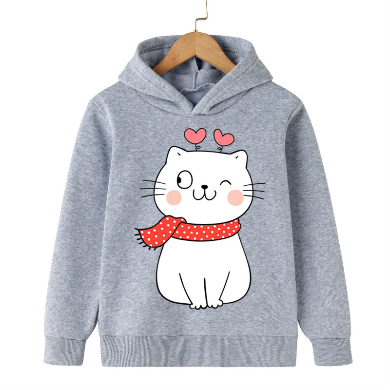 Mačka u šalu Jesenski print Duksevi dugih rukava Dječaci Djevojčice Ležerne modne majice s kapuljačom Dječja višebojna odjeća iz crtića
