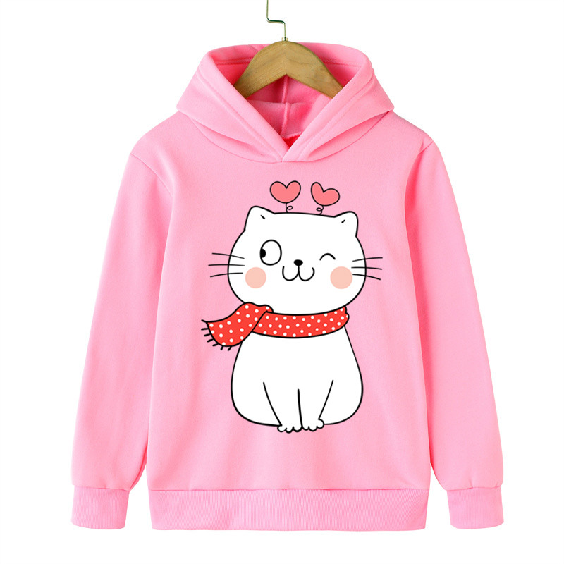Mačka u šalu Jesenski print Duksevi dugih rukava Dječaci Djevojčice Ležerne modne majice s kapuljačom Dječja višebojna odjeća iz crtića