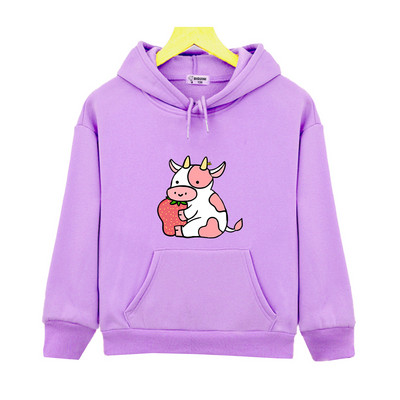Παιδικά κομμένα κουκούλα αγελάδας Kawaii Φούτερ με στάμπα φράουλα και αγελάδας Φούτερ για αγόρια Κορυφαίο πουλόβερ Αισθητικά Παιδικά ρούχα για νήπια