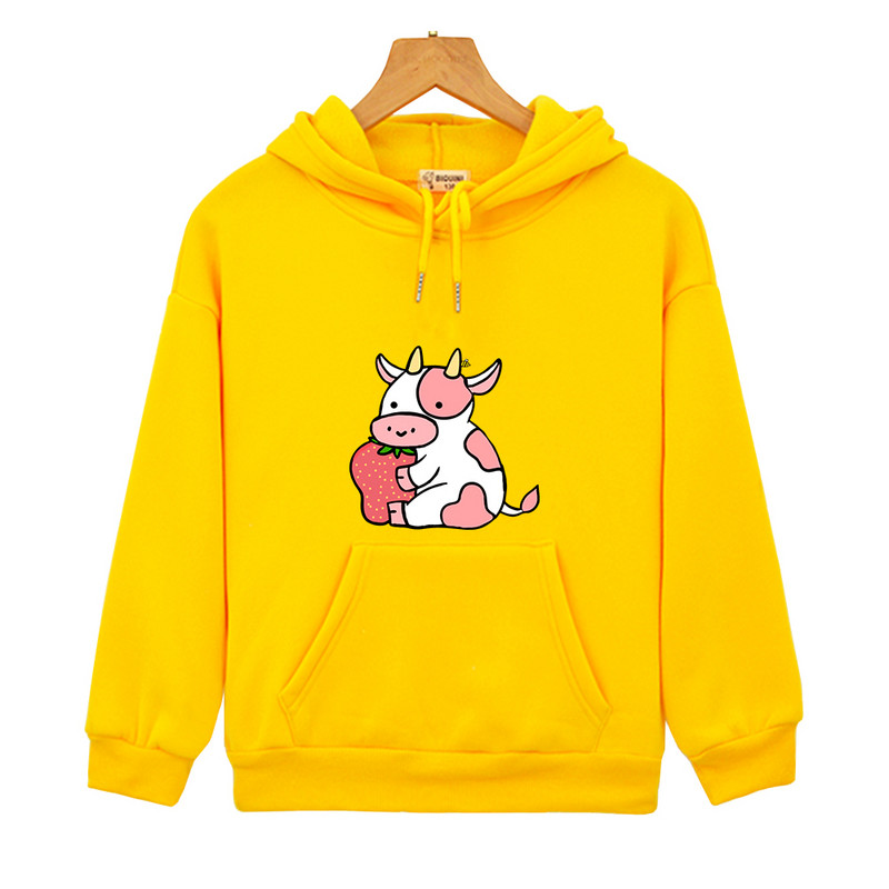 Dječje majice s kravljim kapuljačom Kawaii s printom jagoda i krava Top pulover za dječake Estetska odjeća za djevojčice za malu djecu