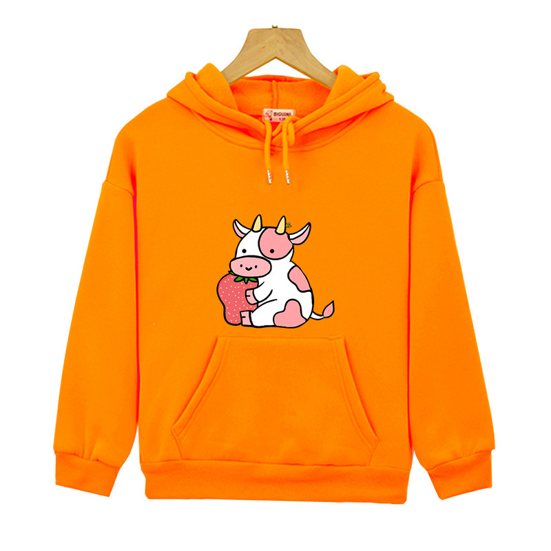 Dječje majice s kravljim kapuljačom Kawaii s printom jagoda i krava Top pulover za dječake Estetska odjeća za djevojčice za malu djecu