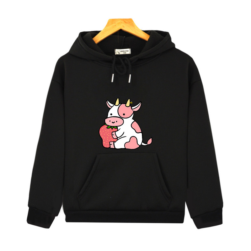 Dječje majice s kravljim kapuljačom Kawaii s printom jagoda i krava Top pulover za dječake Estetska odjeća za djevojčice za malu djecu