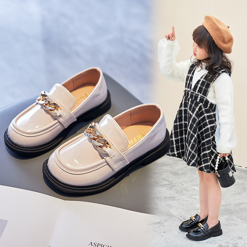 Proljeće Dječje Kožne cipele za djevojčice Cipele za djevojčice Tenisice Crne mokasine Dječačke cipele s lancem za djecu