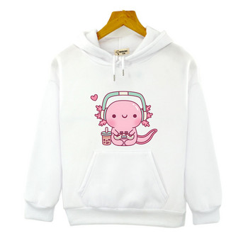 Χαριτωμένο Axolotl Παίζει βιντεοπαιχνίδια Hoodie Cartoon Gamer Αστεία μπλούζα εκτύπωσης Παιδικά Ρούχα Αγόρια Κοριτσίστικα Ρούχα Y2k Χειμερινό πουλόβερ