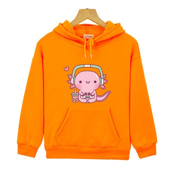 Χαριτωμένο Axolotl Παίζει βιντεοπαιχνίδια Hoodie Cartoon Gamer Αστεία μπλούζα εκτύπωσης Παιδικά Ρούχα Αγόρια Κοριτσίστικα Ρούχα Y2k Χειμερινό πουλόβερ