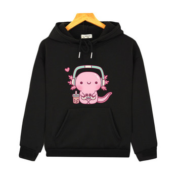 Χαριτωμένο Axolotl Παίζει βιντεοπαιχνίδια Hoodie Cartoon Gamer Αστεία μπλούζα εκτύπωσης Παιδικά Ρούχα Αγόρια Κοριτσίστικα Ρούχα Y2k Χειμερινό πουλόβερ