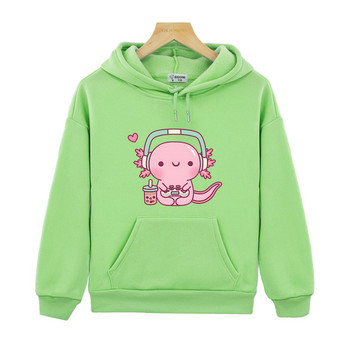 Χαριτωμένο Axolotl Παίζει βιντεοπαιχνίδια Hoodie Cartoon Gamer Αστεία μπλούζα εκτύπωσης Παιδικά Ρούχα Αγόρια Κοριτσίστικα Ρούχα Y2k Χειμερινό πουλόβερ