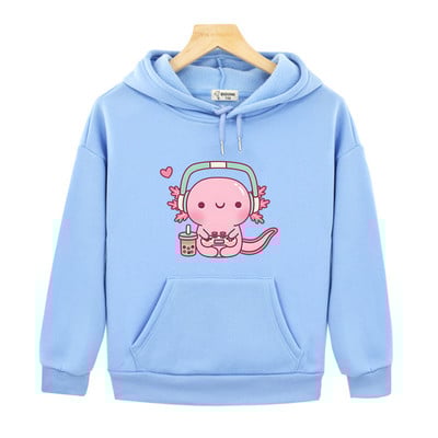 Χαριτωμένο Axolotl Παίζει βιντεοπαιχνίδια Hoodie Cartoon Gamer Αστεία μπλούζα εκτύπωσης Παιδικά Ρούχα Αγόρια Κοριτσίστικα Ρούχα Y2k Χειμερινό πουλόβερ