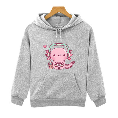 Χαριτωμένο Axolotl Παίζει βιντεοπαιχνίδια Hoodie Cartoon Gamer Αστεία μπλούζα εκτύπωσης Παιδικά Ρούχα Αγόρια Κοριτσίστικα Ρούχα Y2k Χειμερινό πουλόβερ