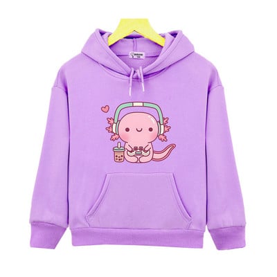 Χαριτωμένο Axolotl Παίζει βιντεοπαιχνίδια Hoodie Cartoon Gamer Αστεία μπλούζα εκτύπωσης Παιδικά Ρούχα Αγόρια Κοριτσίστικα Ρούχα Y2k Χειμερινό πουλόβερ