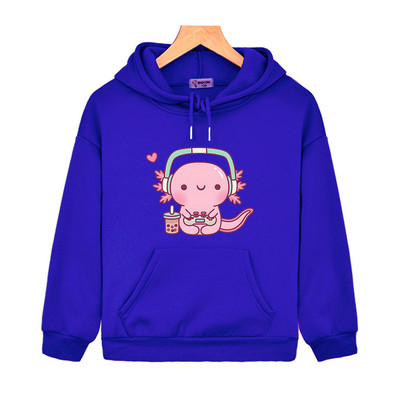 Χαριτωμένο Axolotl Παίζει βιντεοπαιχνίδια Hoodie Cartoon Gamer Αστεία μπλούζα εκτύπωσης Παιδικά Ρούχα Αγόρια Κοριτσίστικα Ρούχα Y2k Χειμερινό πουλόβερ