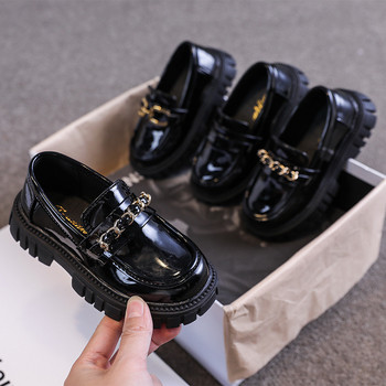 Бебешки обувки за момичета Есенни черни мокасини Обувки за принцеса Бебешки обувки за малки деца Метални детски модни ежедневни PU ученически обувки за момичета