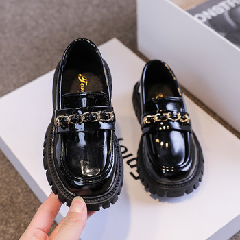 Бебешки обувки за момичета Есенни черни мокасини Обувки за принцеса Бебешки обувки за малки деца Метални детски модни ежедневни PU ученически обувки за момичета