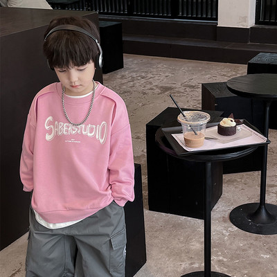 2023 Autumn Kids Hoodies Letters μονόχρωμα συνονθύλευμα μακρυμάνικα φούτερ για αγόρια μπλουζάκια