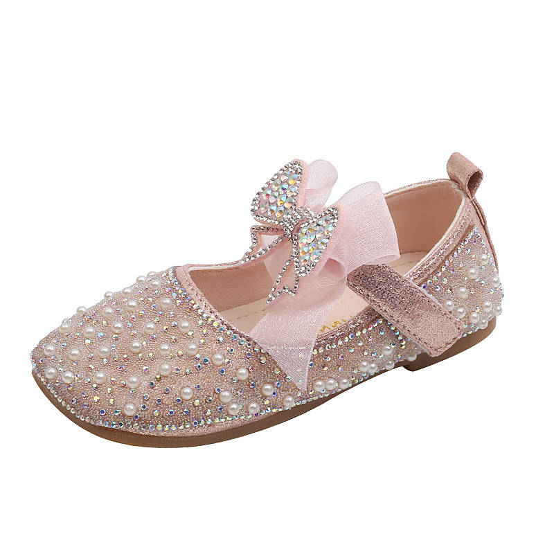 Proljeće 2023. Dječje kožne cipele sa šljokicama Ravne cipele za djevojčice Čipkaste mašne Cipele za princeze Modne dječje cipele sa kamenčićima