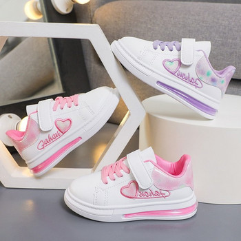 Детски обувки 2023 Лято Нова детска мода Ежедневни спортни обувки Hook & Loop Love Embroidery Princess Girls Sneakers Универсални