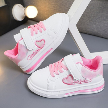 Детски обувки 2023 Лято Нова детска мода Ежедневни спортни обувки Hook & Loop Love Embroidery Princess Girls Sneakers Универсални