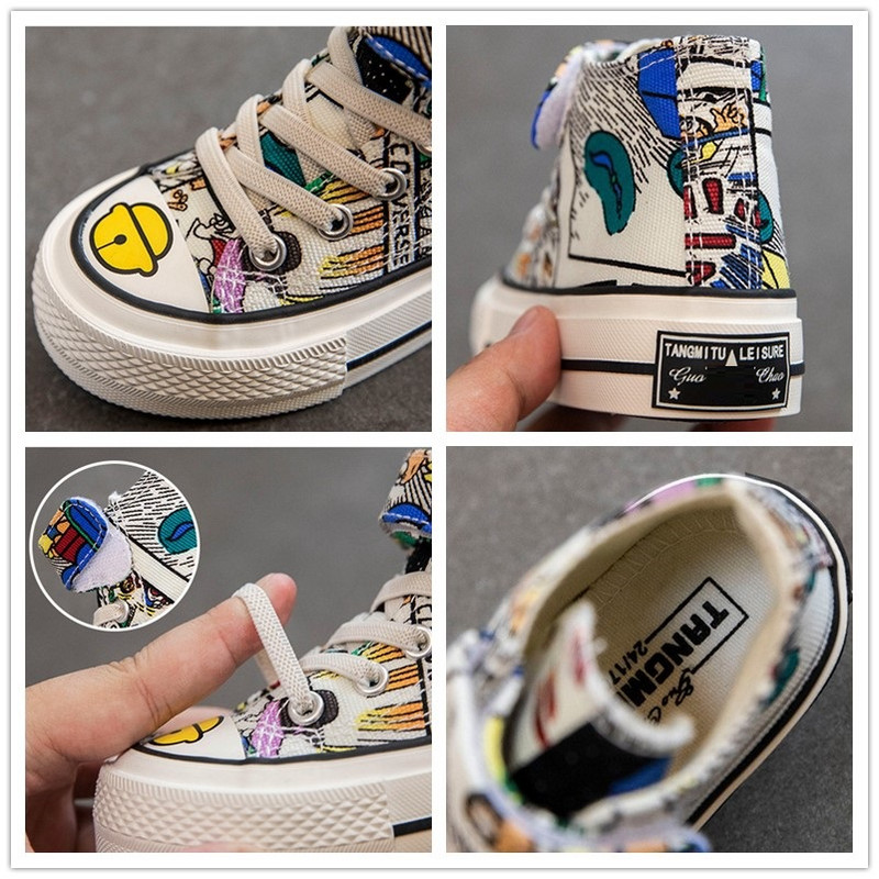 Kruleepo dječje visoke ležerne platnene cipele za bebe djevojčice djeca dječaci animirani grafiti print ulične modne sportske tenisice
