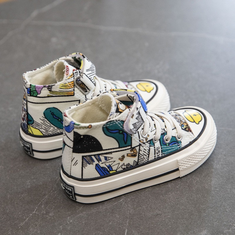 Kruleepo dječje visoke ležerne platnene cipele za bebe djevojčice djeca dječaci animirani grafiti print ulične modne sportske tenisice