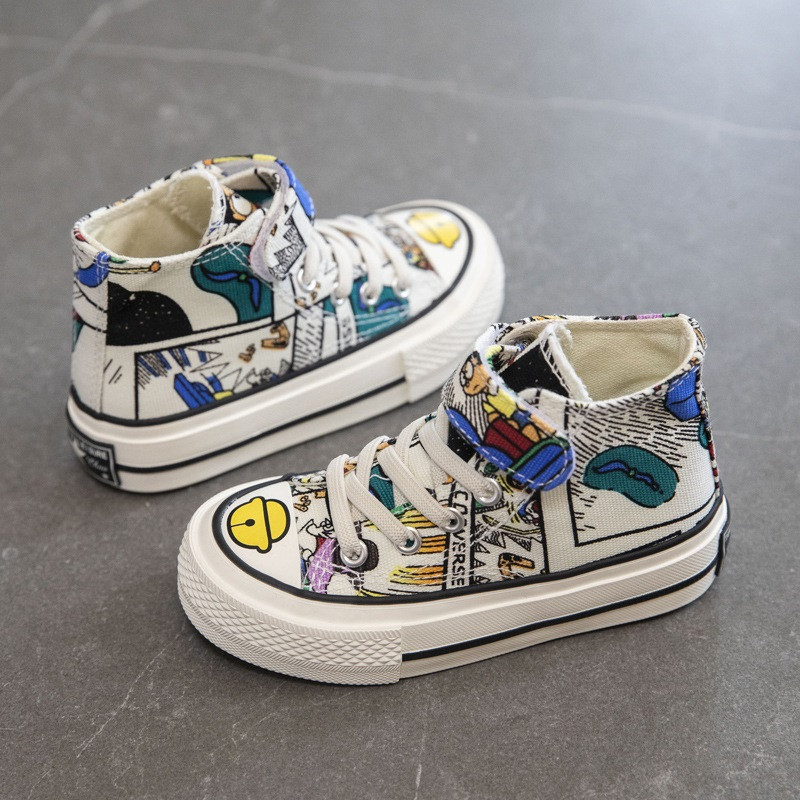 Kruleepo dječje visoke ležerne platnene cipele za bebe djevojčice djeca dječaci animirani grafiti print ulične modne sportske tenisice