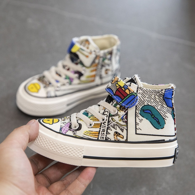 Kruleepo dječje visoke ležerne platnene cipele za bebe djevojčice djeca dječaci animirani grafiti print ulične modne sportske tenisice
