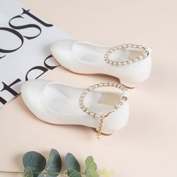 Детски обувки за момичета Кожени обувки на висок ток Обувки Mary Jane Есенни детски обувки на средна възраст Детски бели обувки с рокля на принцеса