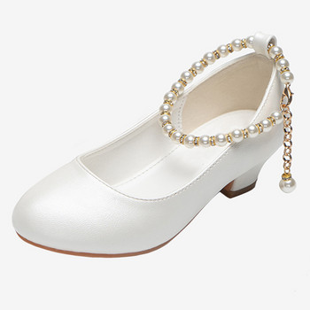 Детски обувки за момичета Кожени обувки на висок ток Обувки Mary Jane Есенни детски обувки на средна възраст Детски бели обувки с рокля на принцеса