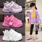Άνοιξη Νέα Παιδικά Αθλητικά Παπούτσια 2023 PU Girls Casual Mesh Μασίφ ροζ ανοιχτό για αγόρια Λευκός γάντζος & θηλιά Παιδικά αντιολισθητικά αθλητικά παπούτσια