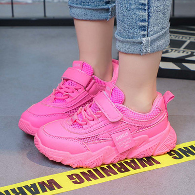 Άνοιξη Νέα Παιδικά Αθλητικά Παπούτσια 2023 PU Girls Casual Mesh Μασίφ ροζ ανοιχτό για αγόρια Λευκός γάντζος & θηλιά Παιδικά αντιολισθητικά αθλητικά παπούτσια