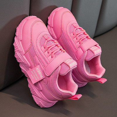 Άνοιξη Νέα Παιδικά Αθλητικά Παπούτσια 2023 PU Girls Casual Mesh Μασίφ ροζ ανοιχτό για αγόρια Λευκός γάντζος & θηλιά Παιδικά αντιολισθητικά αθλητικά παπούτσια