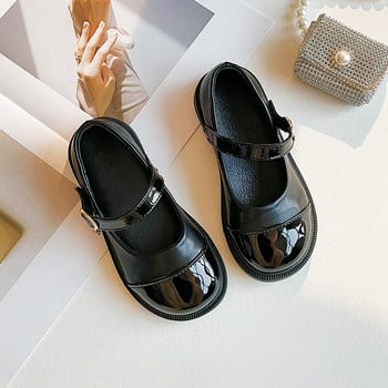 παπούτσια για κορίτσια Παιδικά δερμάτινα παπούτσια μόδας λουστρίνι για κορίτσι Flat mary jane παπούτσια Μαύρο Λευκό Vintage School Toddler