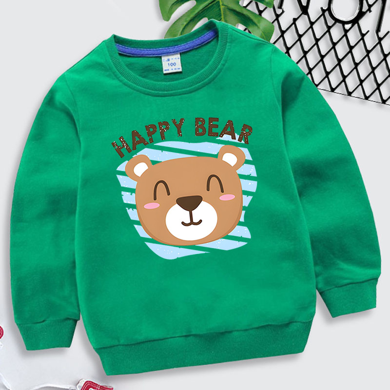 Sretan medvjed Sweatshirts 4-14 godina Odjeća za dječake Modne jesenske majice s kapuljačom s O-izrezom Slatke životinje Dječji pulover Djevojčice Medvjed Ulična odjeća