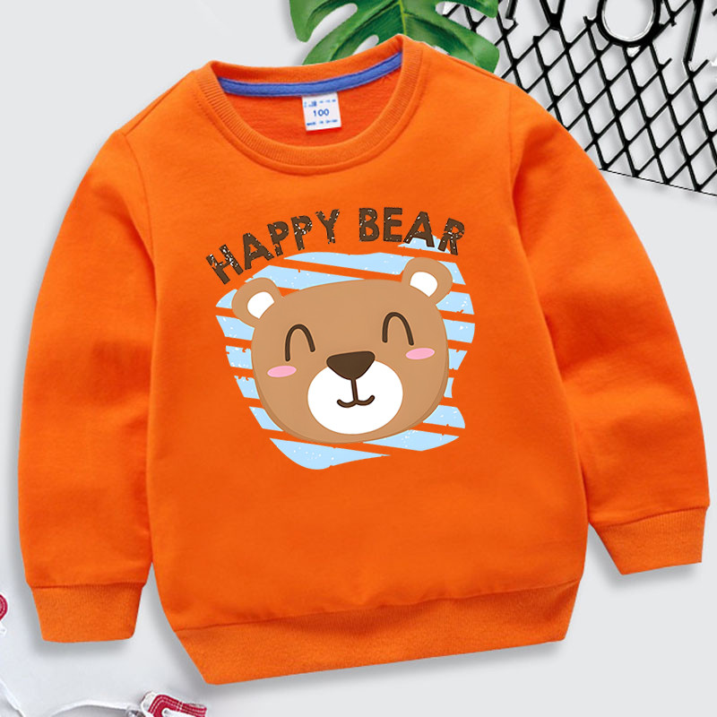 Sretan medvjed Sweatshirts 4-14 godina Odjeća za dječake Modne jesenske majice s kapuljačom s O-izrezom Slatke životinje Dječji pulover Djevojčice Medvjed Ulična odjeća