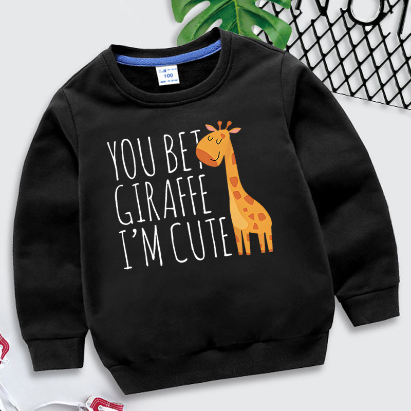 Kawaii Žirafa, dječja odjeća, modne majice s kapuljačom za djevojčice, kladim se da sam žirafa, ja sam sladak, pulover s printom, jesen, zima, majice s kapuljačom za dječake