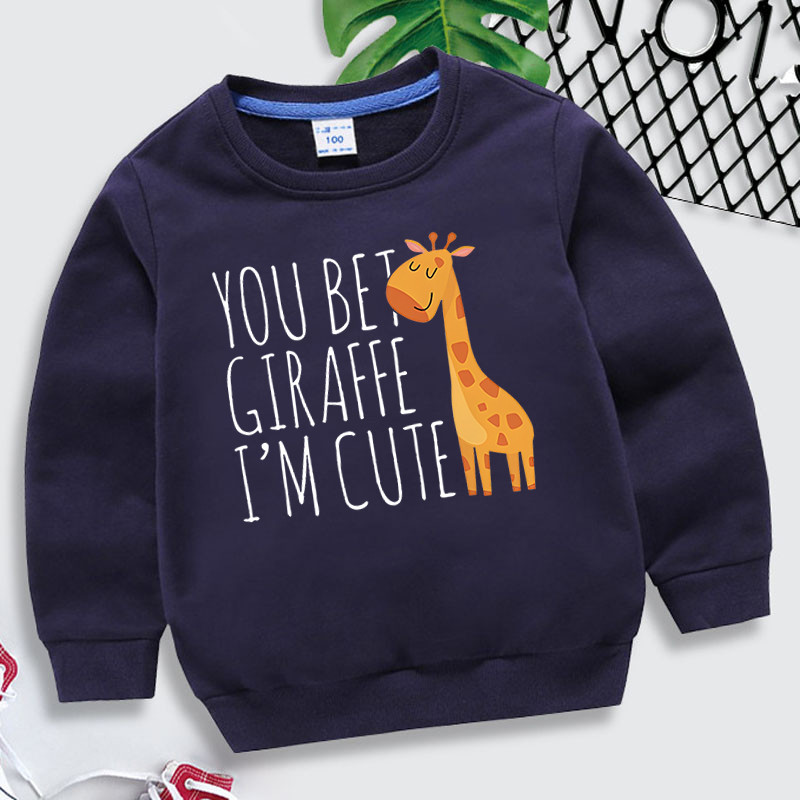 Kawaii Žirafa, dječja odjeća, modne majice s kapuljačom za djevojčice, kladim se da sam žirafa, ja sam sladak, pulover s printom, jesen, zima, majice s kapuljačom za dječake