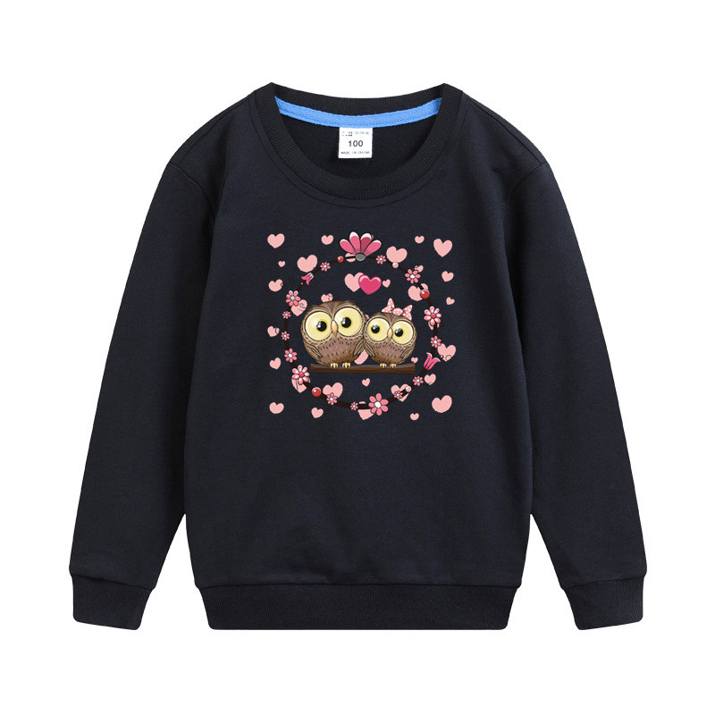 Aimi Lakana Slatka majica s sovicama, majica za djevojčice, proljeće, jesen, okrugli izrez, pamučna odjeća, majice iz crtanih filmova za djevojčice
