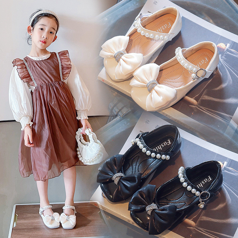Cipele za djevojčice Princess kožne cipele Dječje mašne s vještačkim kamenčićima Mary Janes Pearl Performance Cipele Modne elegantne dječje cipele