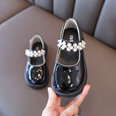 Princess Girl Shoe Spring New Girls Δερμάτινα Παπούτσια Παιδικά Μόδα Πέρλες Δερμάτινα παπούτσια Rhinestone Παιδικά Αντιολισθητικά Flat παπούτσια
